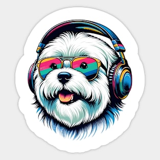 Coton de Tulear Smiling DJ with Headphones and Sunglasses Sticker